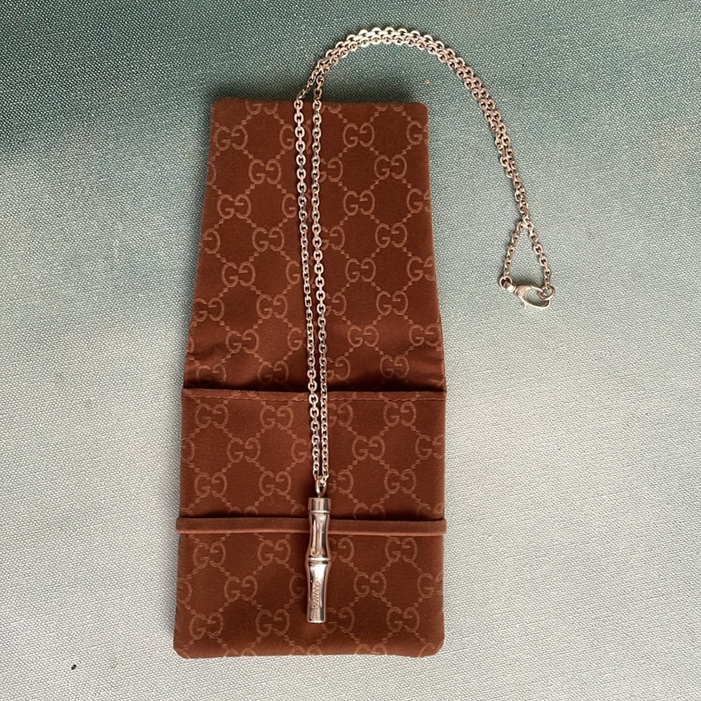 Authentic Gucci Silver Bamboo Pendant with Chain - Picture 3 of 16